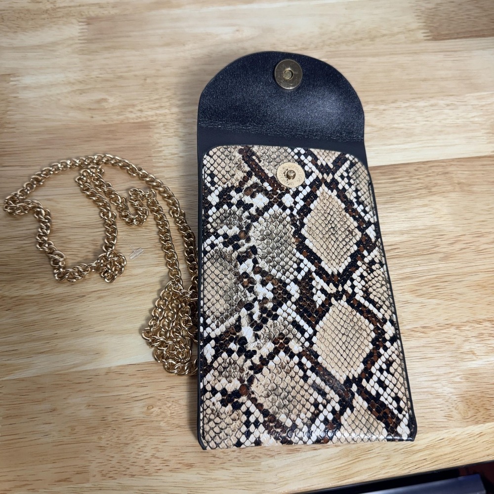 Crossbody Phone Bag Womens Small Brown Snakeskin Chain Wallet Purse Card Holder - Picture 5 of 7